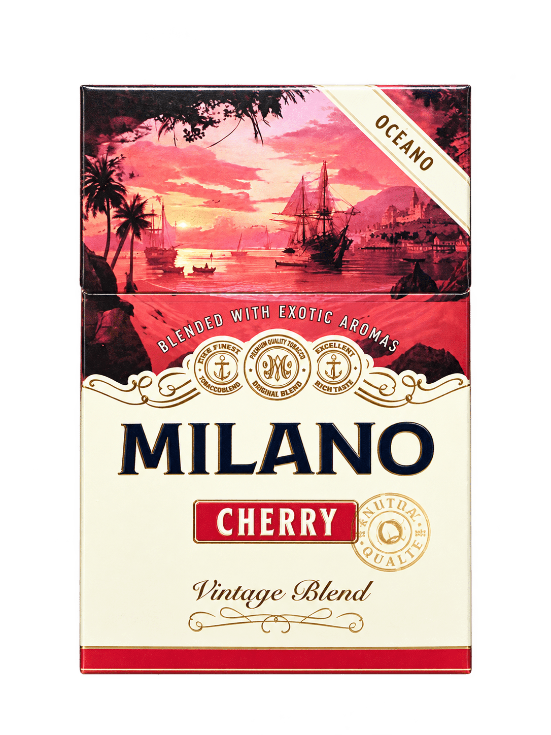 Milano Cherry Vintage Blend Oceano Sigara 1 Milano Cherry Vintage Blend Oceano sigara paketinin ön yüzü